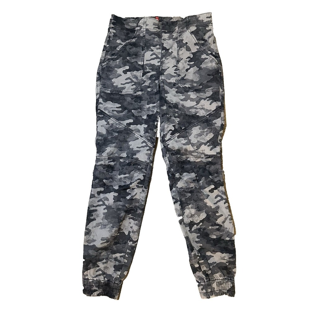 SPANX Women's LARGE Camo Stretch Twill Cargo Joggers Pants Gray Pull On Grunge